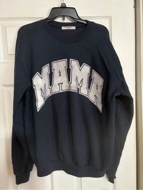 Project Social T Navy Crewneck Sweater with White 'MAMA' Graphic